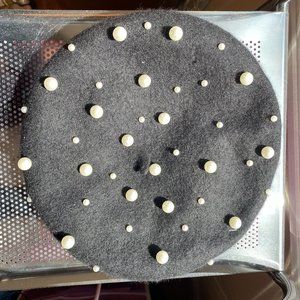 Brand New with tag Jessica Simpson black wool beret with pearls